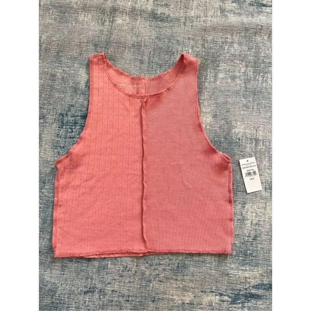 NWT! American Eagle Pink Mixed Knit Crop Top Small